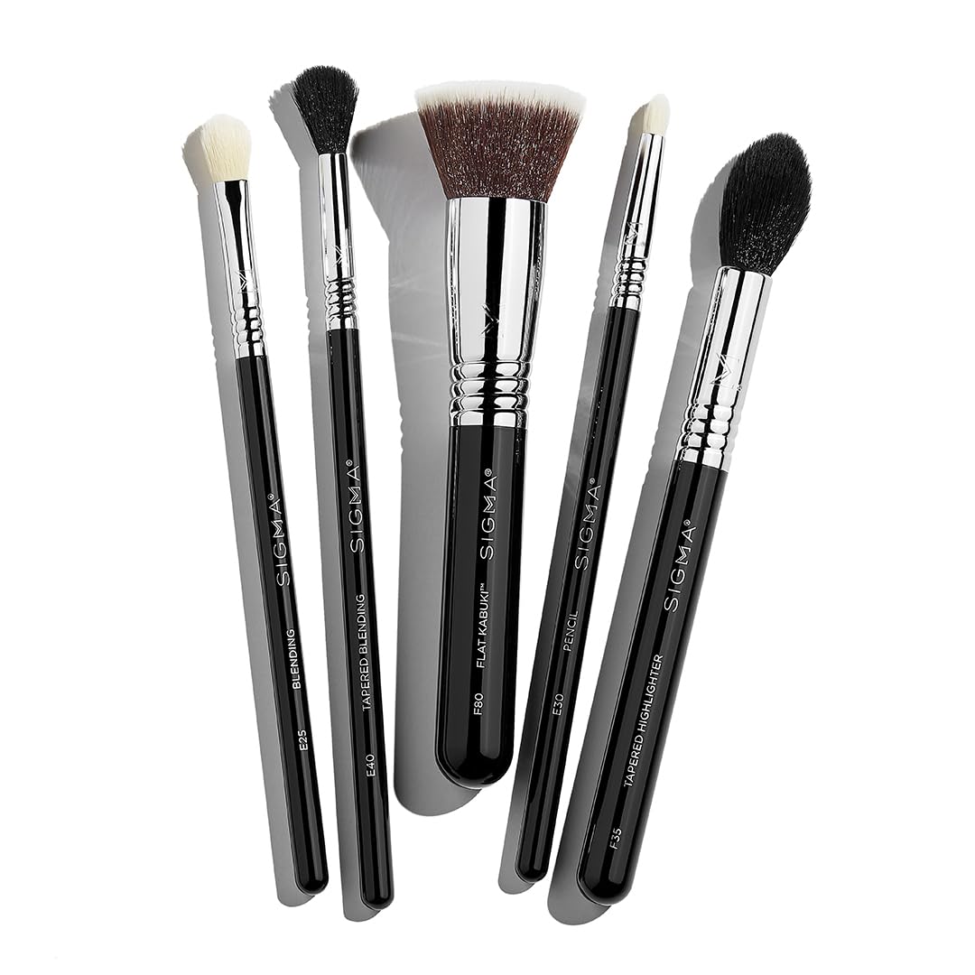 Sigma Beauty Essential Makeup Brushes Set – Professional Grade Makeup Brush Set with Premium Fibers and Sleek, Durable Handles for Face & Eyes, Includes 12 CK001 Black Makeup Brushes