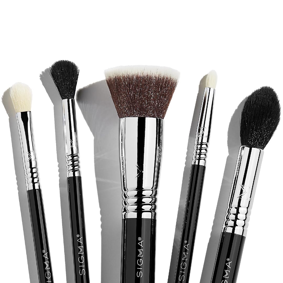 Sigma Beauty Essential Makeup Brushes Set – Professional Grade Makeup Brush Set with Premium Fibers and Sleek, Durable Handles for Face & Eyes, Includes 12 CK001 Black Makeup Brushes