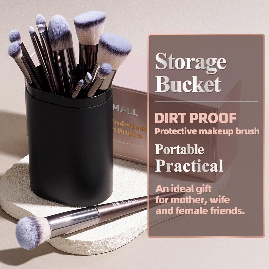BS-MALL Professional Makeup Brush Set 18 Pcs Premium Synthetic Foundation Powder Concealers Eye Shadows Blush Makeup Brushes with Travel Case (Matte white beige)