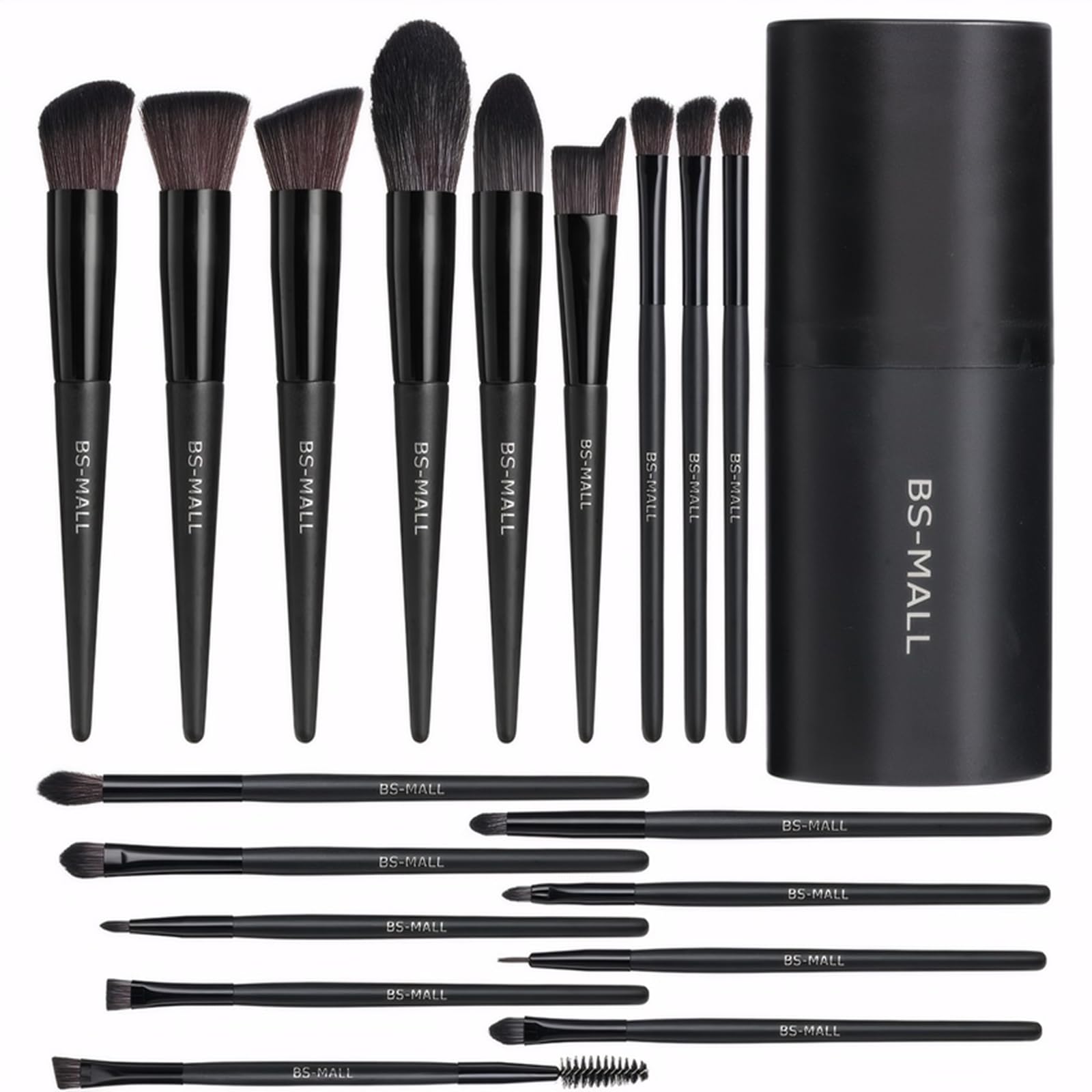 BS-MALL Professional Makeup Brush Set 18 Pcs Premium Synthetic Foundation Powder Concealers Eye Shadows Blush Makeup Brushes with Travel Case (Matte white beige)