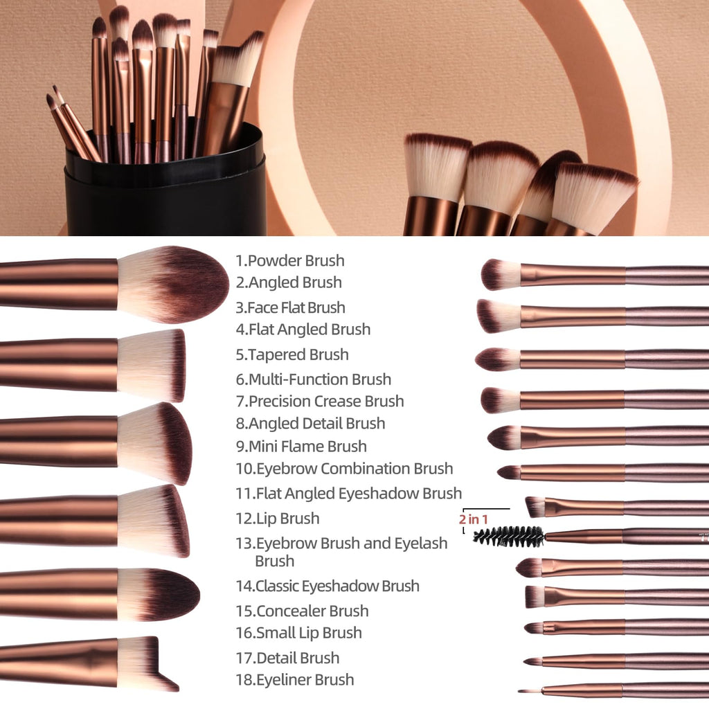 BS-MALL Professional Makeup Brush Set 18 Pcs Premium Synthetic Foundation Powder Concealers Eye Shadows Blush Makeup Brushes with Travel Case (Matte white beige)