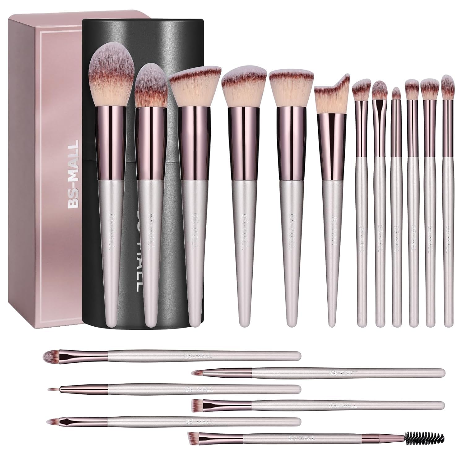 BS-MALL Professional Makeup Brush Set 18 Pcs Premium Synthetic Foundation Powder Concealers Eye Shadows Blush Makeup Brushes with Travel Case (Matte white beige)