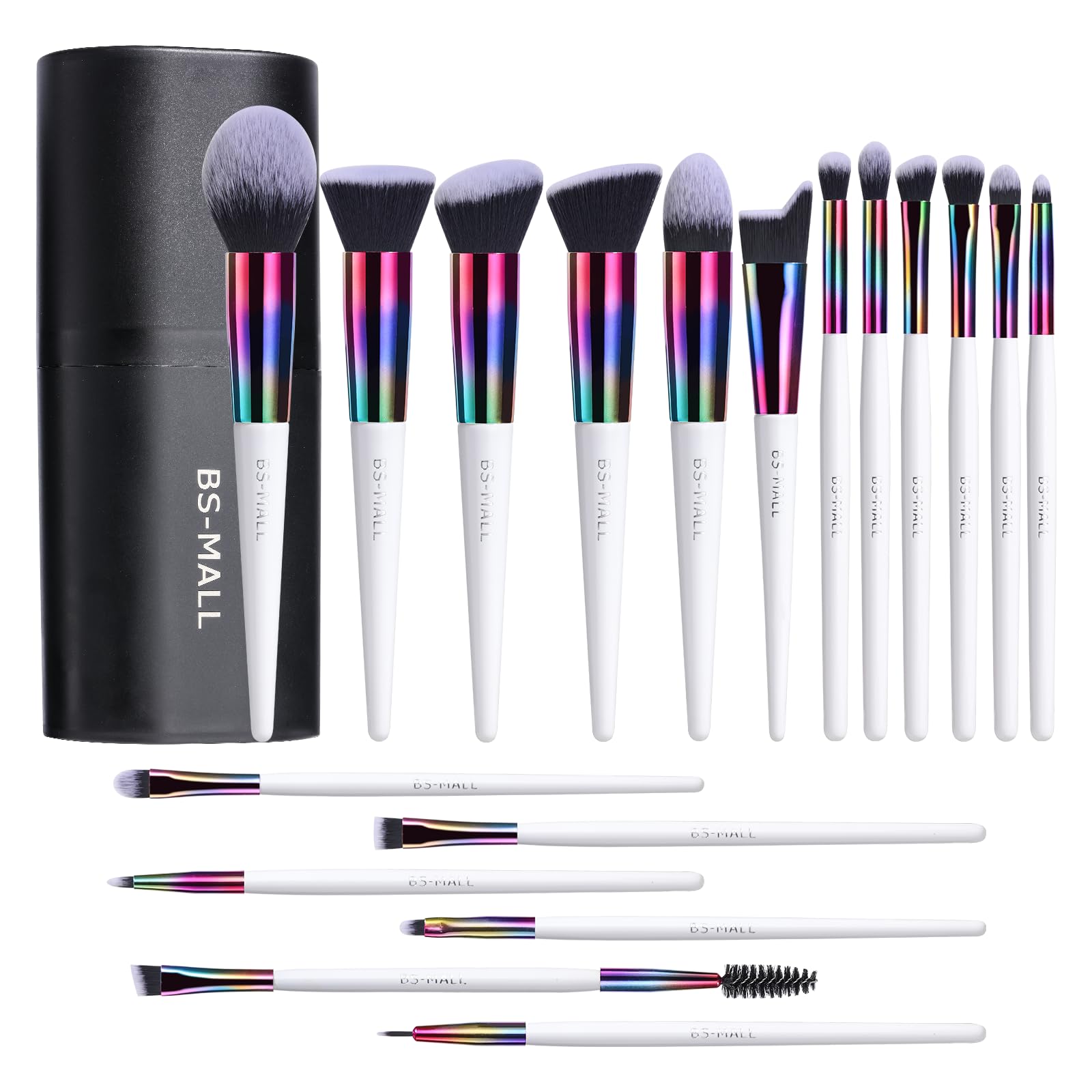 BS-MALL Professional Makeup Brush Set 18 Pcs Premium Synthetic Foundation Powder Concealers Eye Shadows Blush Makeup Brushes with Travel Case (Matte white beige)