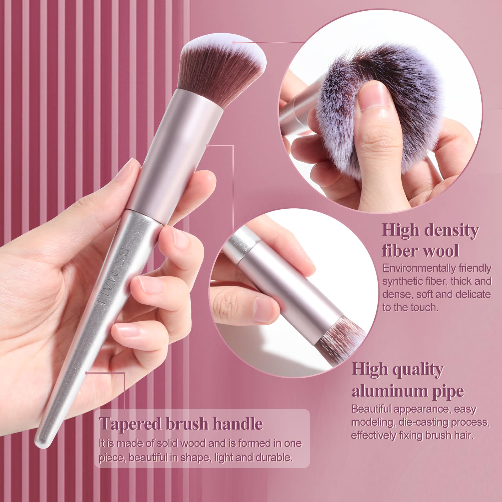 BS-MALL Professional Makeup Brush Set 18 Pcs Premium Synthetic Foundation Powder Concealers Eye Shadows Blush Makeup Brushes with Travel Case (Matte white beige)
