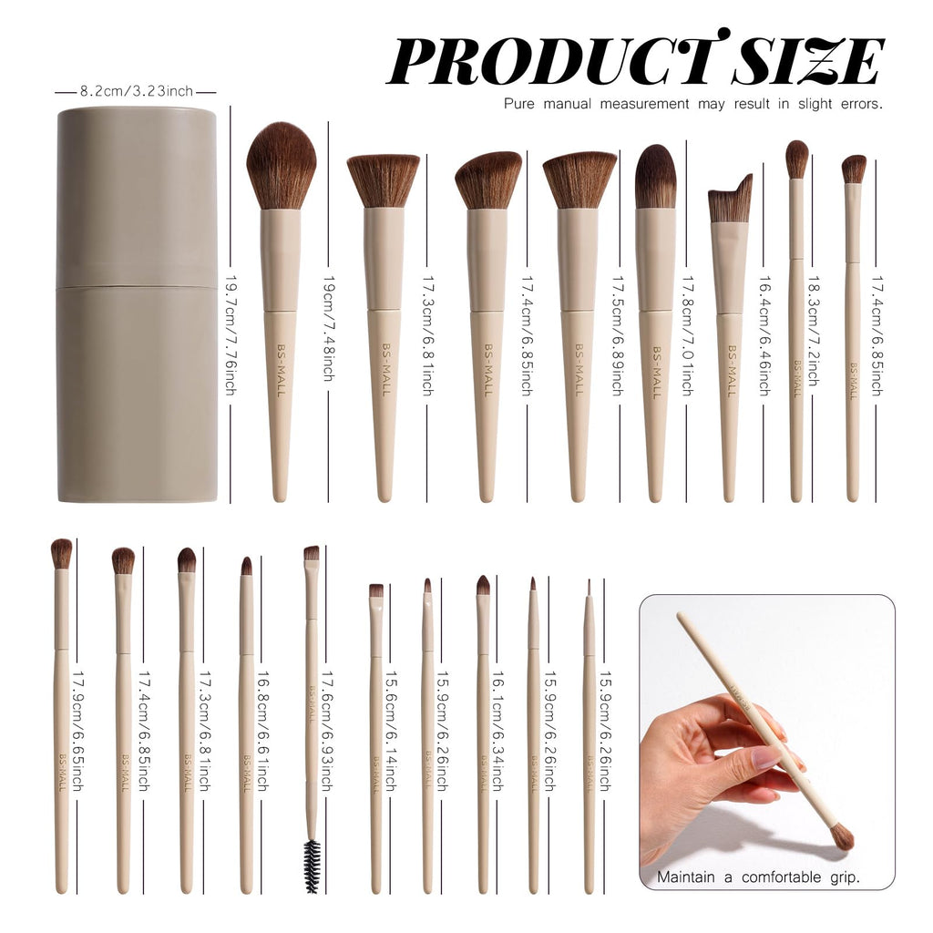 BS-MALL Professional Makeup Brush Set 18 Pcs Premium Synthetic Foundation Powder Concealers Eye Shadows Blush Makeup Brushes with Travel Case (Matte white beige)