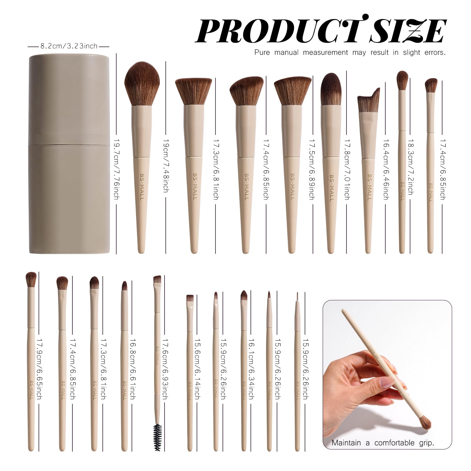 BS-MALL Professional Makeup Brush Set 18 Pcs Premium Synthetic Foundation Powder Concealers Eye Shadows Blush Makeup Brushes with Travel Case (Matte white beige)