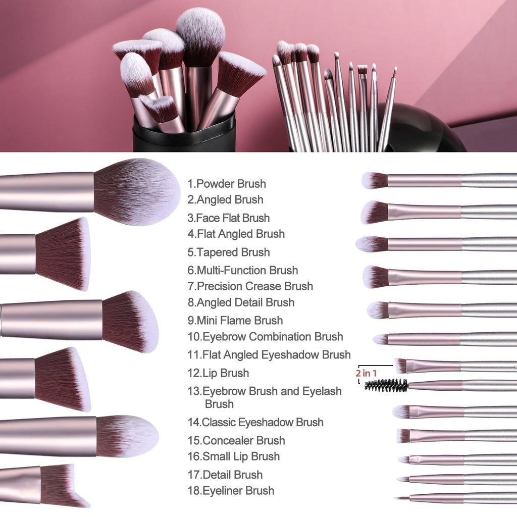 BS-MALL Professional Makeup Brush Set 18 Pcs Premium Synthetic Foundation Powder Concealers Eye Shadows Blush Makeup Brushes with Travel Case (Matte white beige)