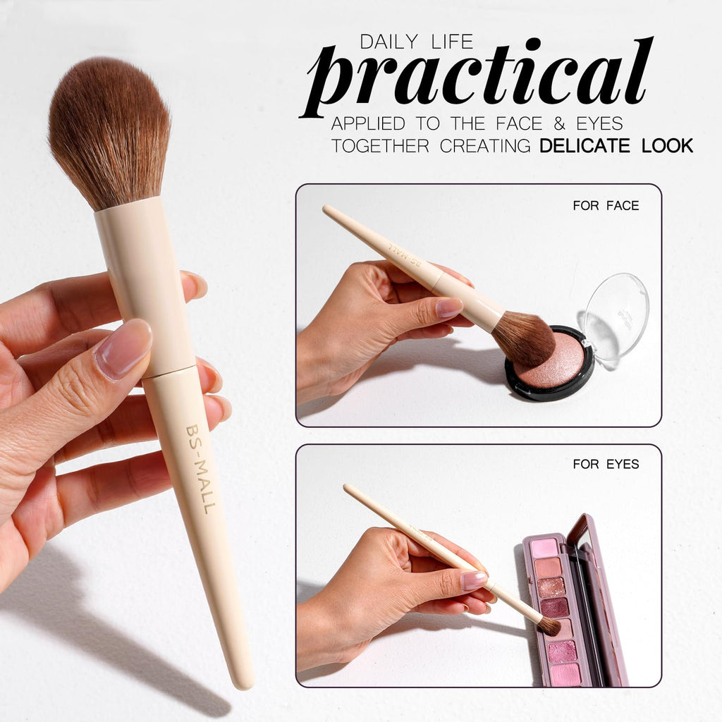 BS-MALL Professional Makeup Brush Set 18 Pcs Premium Synthetic Foundation Powder Concealers Eye Shadows Blush Makeup Brushes with Travel Case (Matte white beige)
