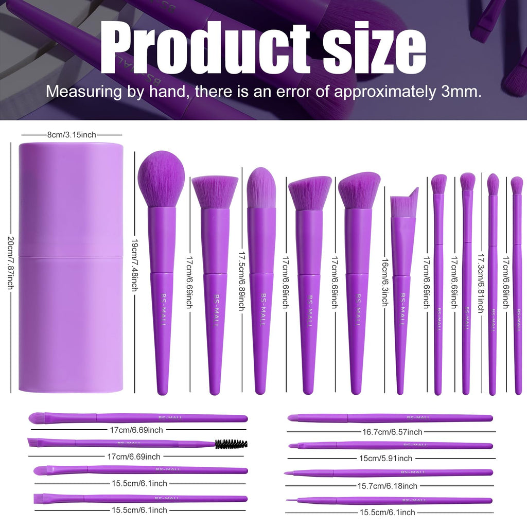 BS-MALL Professional Makeup Brush Set 18 Pcs Premium Synthetic Foundation Powder Concealers Eye Shadows Blush Makeup Brushes with Travel Case (Matte white beige)