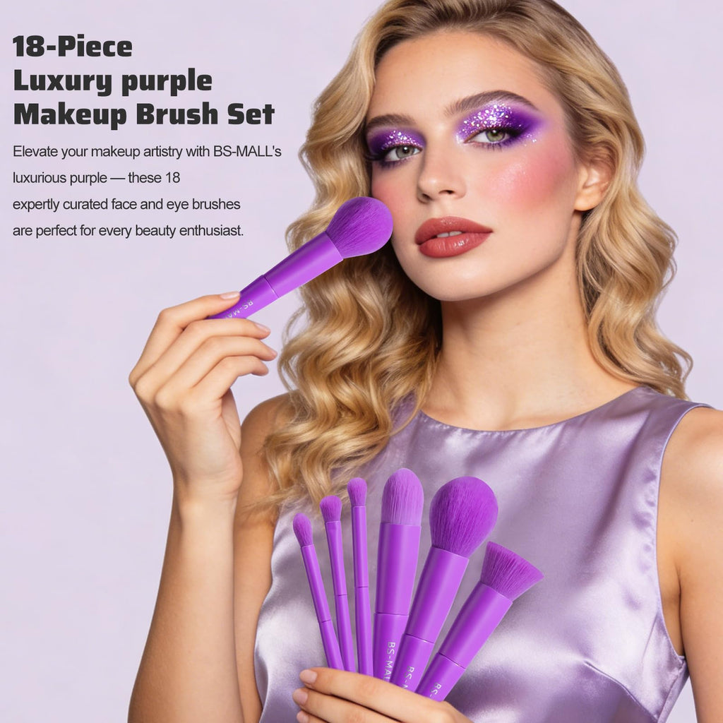BS-MALL Professional Makeup Brush Set 18 Pcs Premium Synthetic Foundation Powder Concealers Eye Shadows Blush Makeup Brushes with Travel Case (Matte white beige)