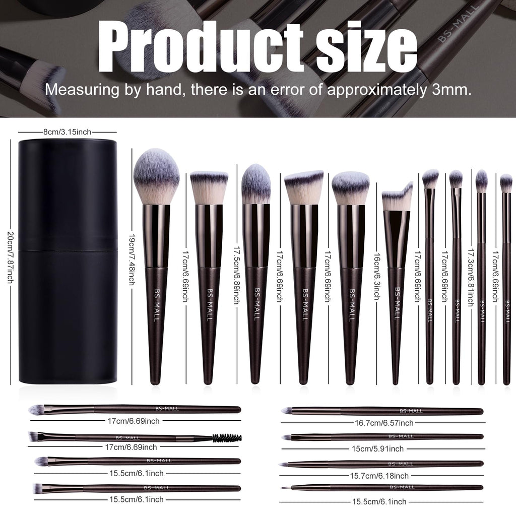 BS-MALL Professional Makeup Brush Set 18 Pcs Premium Synthetic Foundation Powder Concealers Eye Shadows Blush Makeup Brushes with Travel Case (Matte white beige)