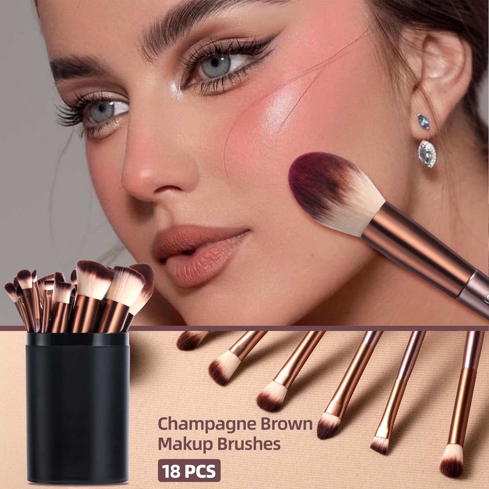 BS-MALL Professional Makeup Brush Set 18 Pcs Premium Synthetic Foundation Powder Concealers Eye Shadows Blush Makeup Brushes with Travel Case (Matte white beige)