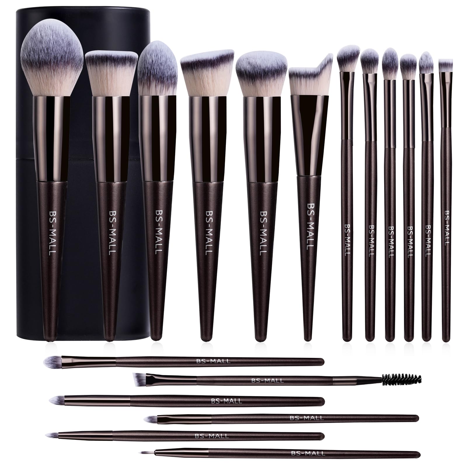 BS-MALL Professional Makeup Brush Set 18 Pcs Premium Synthetic Foundation Powder Concealers Eye Shadows Blush Makeup Brushes with Travel Case (Matte white beige)