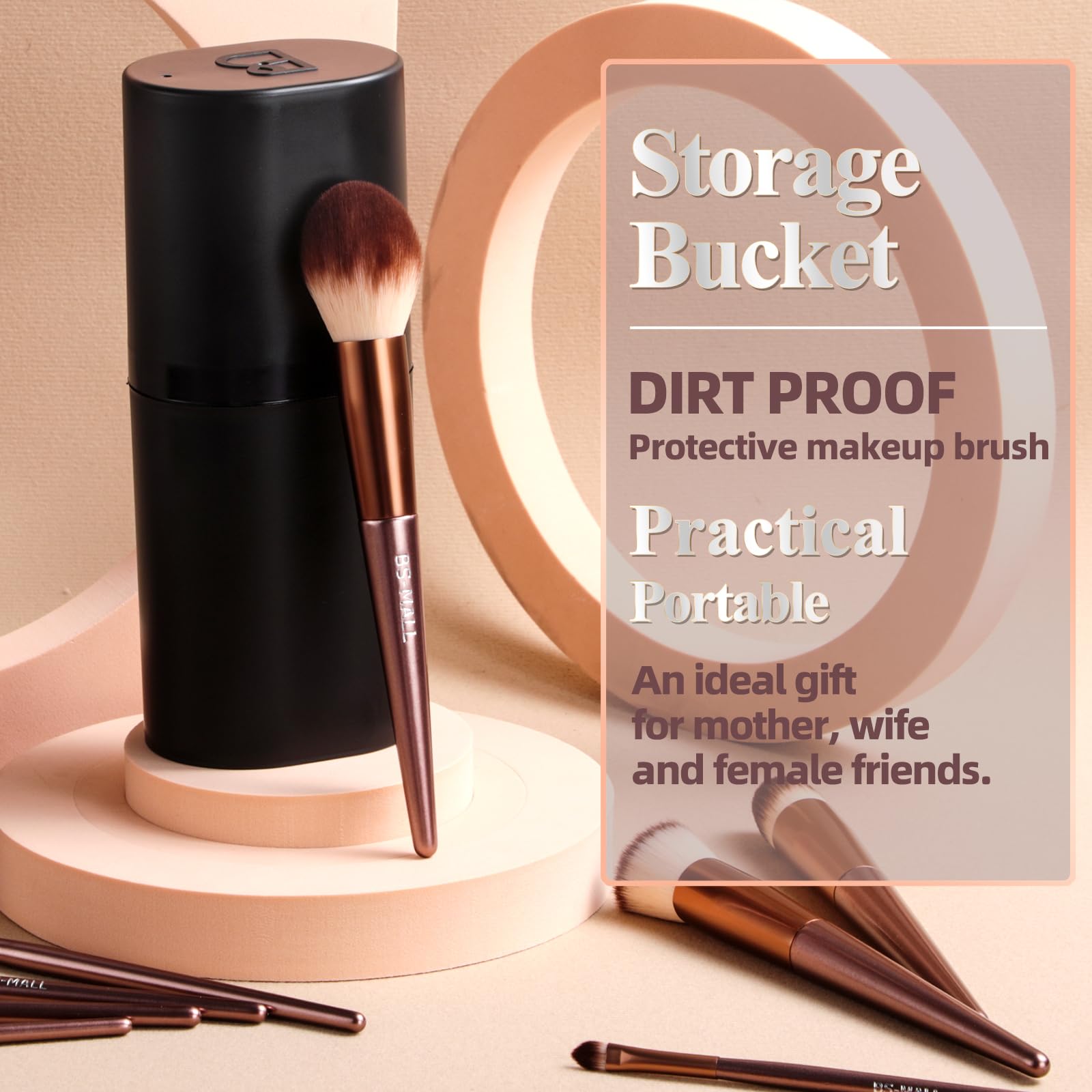 BS-MALL Professional Makeup Brush Set 18 Pcs Premium Synthetic Foundation Powder Concealers Eye Shadows Blush Makeup Brushes with Travel Case (Matte white beige)