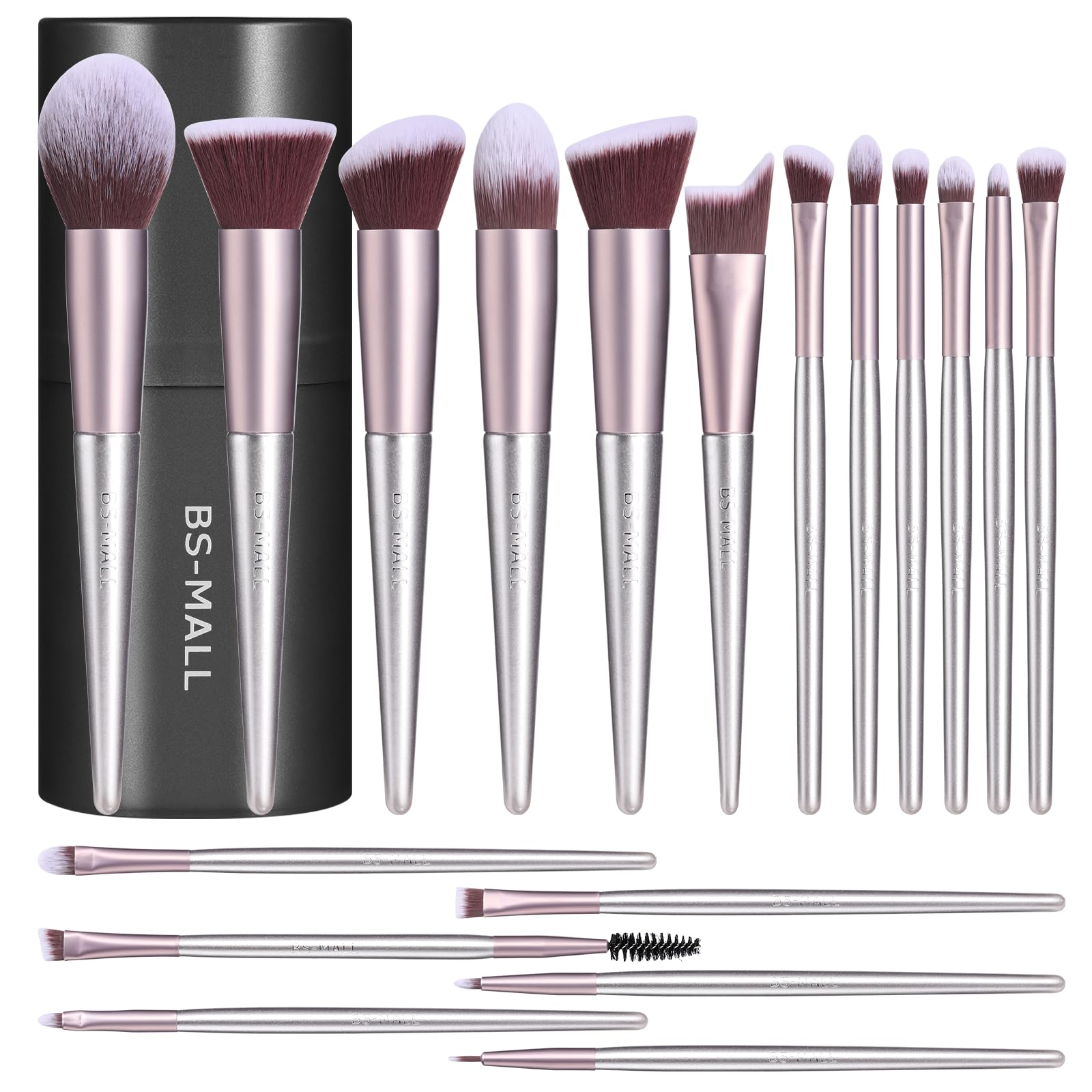 BS-MALL Professional Makeup Brush Set 18 Pcs Premium Synthetic Foundation Powder Concealers Eye Shadows Blush Makeup Brushes with Travel Case (Matte white beige)