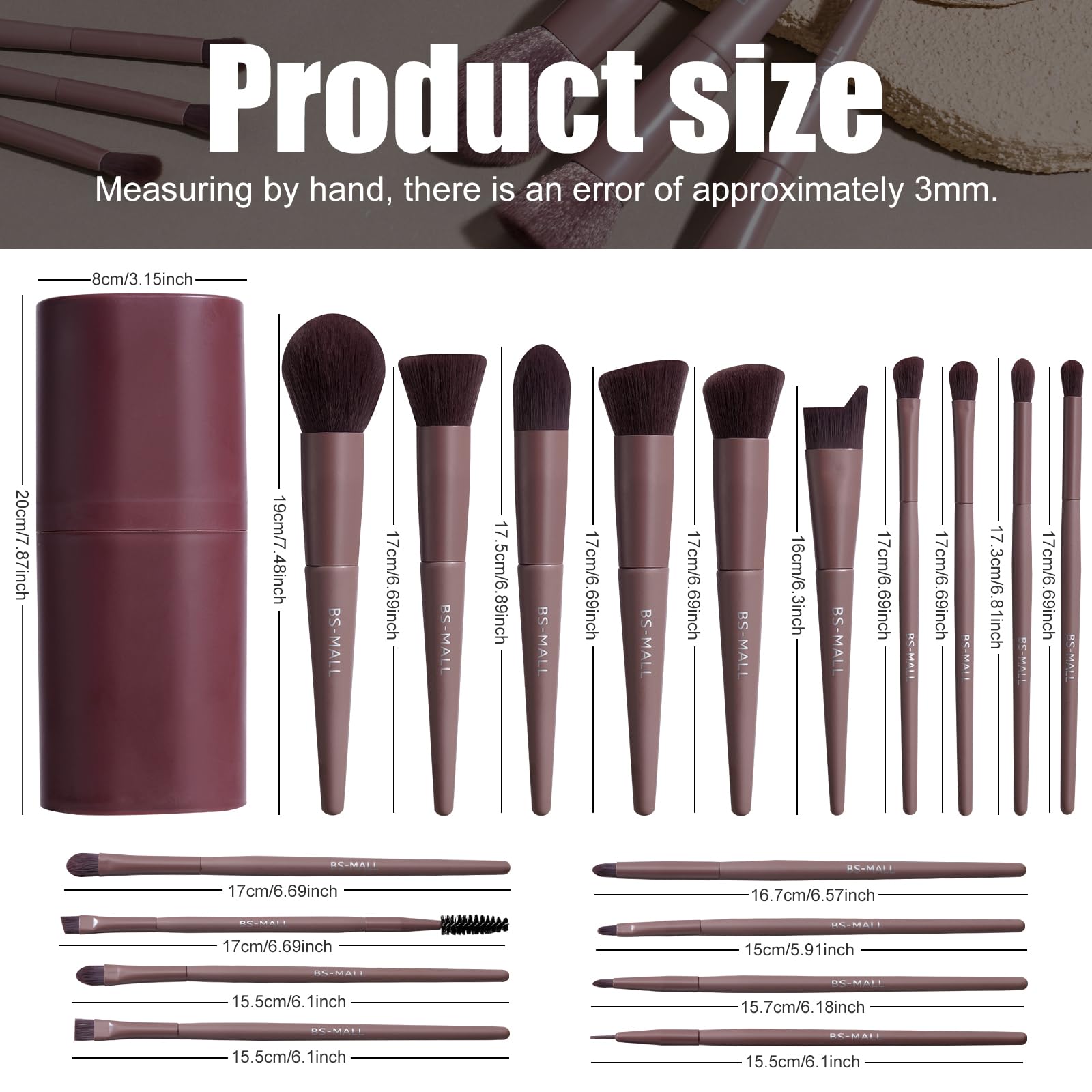 BS-MALL Professional Makeup Brush Set 18 Pcs Premium Synthetic Foundation Powder Concealers Eye Shadows Blush Makeup Brushes with Travel Case (Matte white beige)