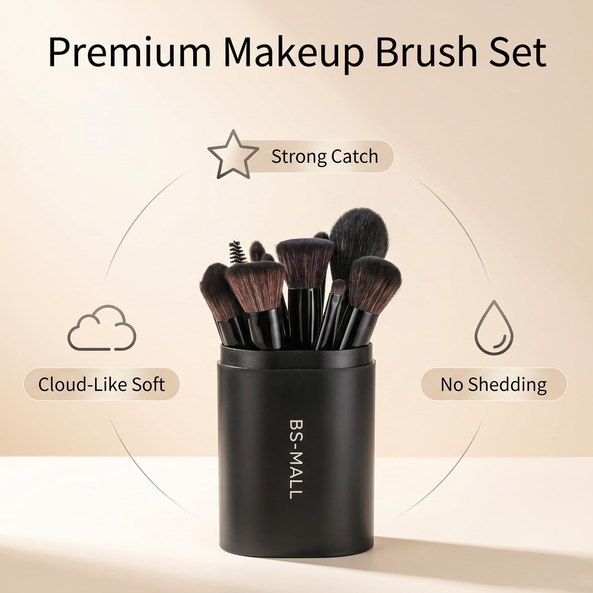 BS-MALL Professional Makeup Brush Set 18 Pcs Premium Synthetic Foundation Powder Concealers Eye Shadows Blush Makeup Brushes with Travel Case (Matte white beige)