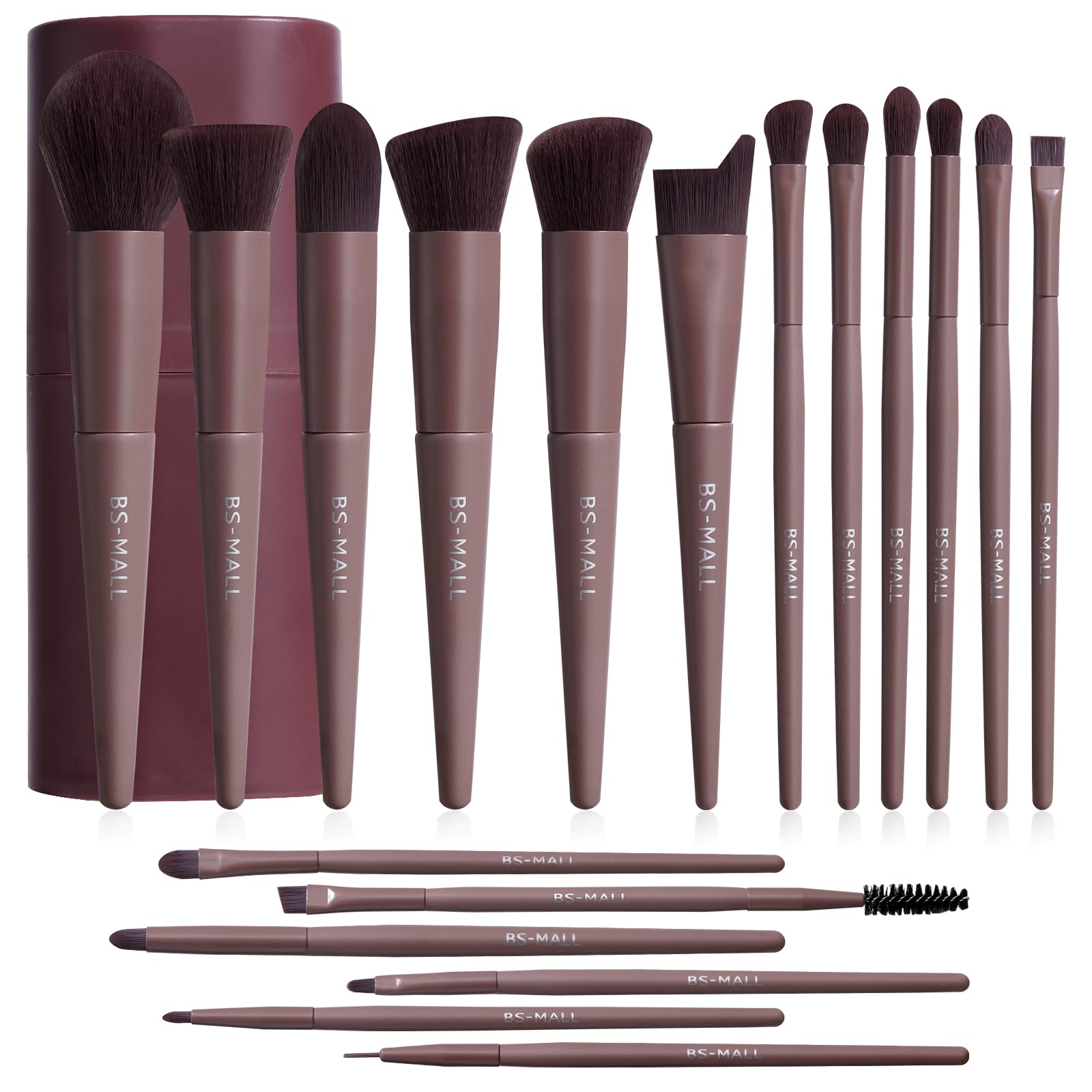 BS-MALL Professional Makeup Brush Set 18 Pcs Premium Synthetic Foundation Powder Concealers Eye Shadows Blush Makeup Brushes with Travel Case (Matte white beige)