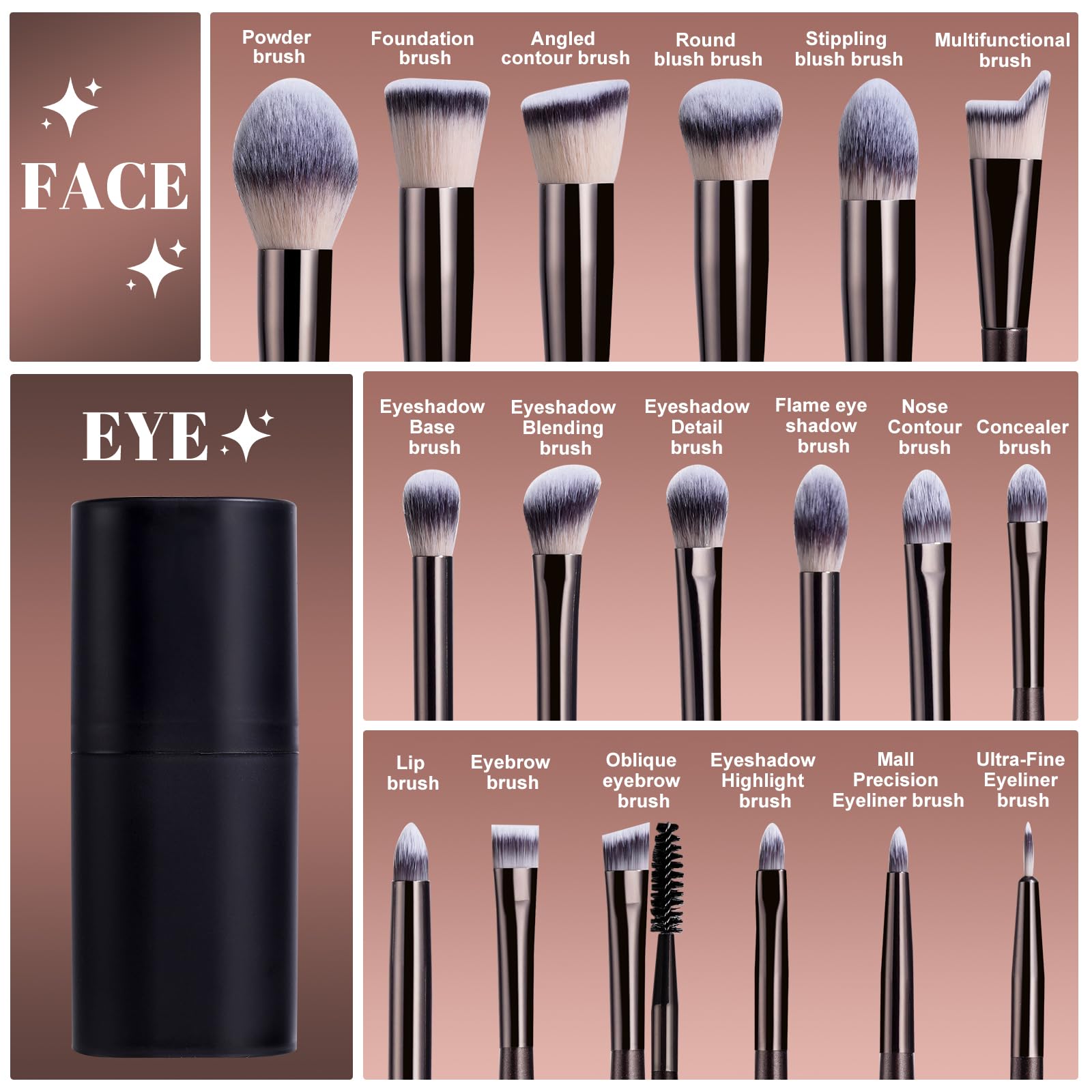 BS-MALL Professional Makeup Brush Set 18 Pcs Premium Synthetic Foundation Powder Concealers Eye Shadows Blush Makeup Brushes with Travel Case (Matte white beige)
