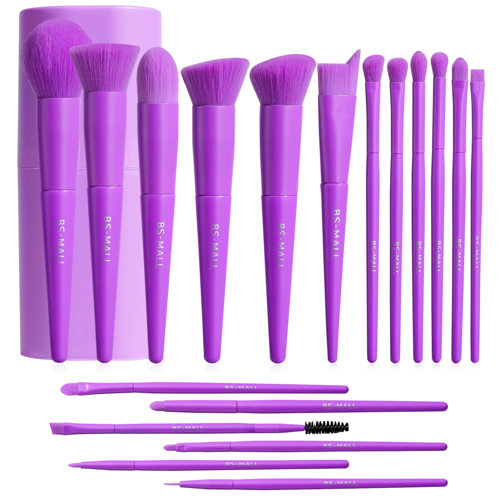 BS-MALL Professional Makeup Brush Set 18 Pcs Premium Synthetic Foundation Powder Concealers Eye Shadows Blush Makeup Brushes with Travel Case (Matte white beige)