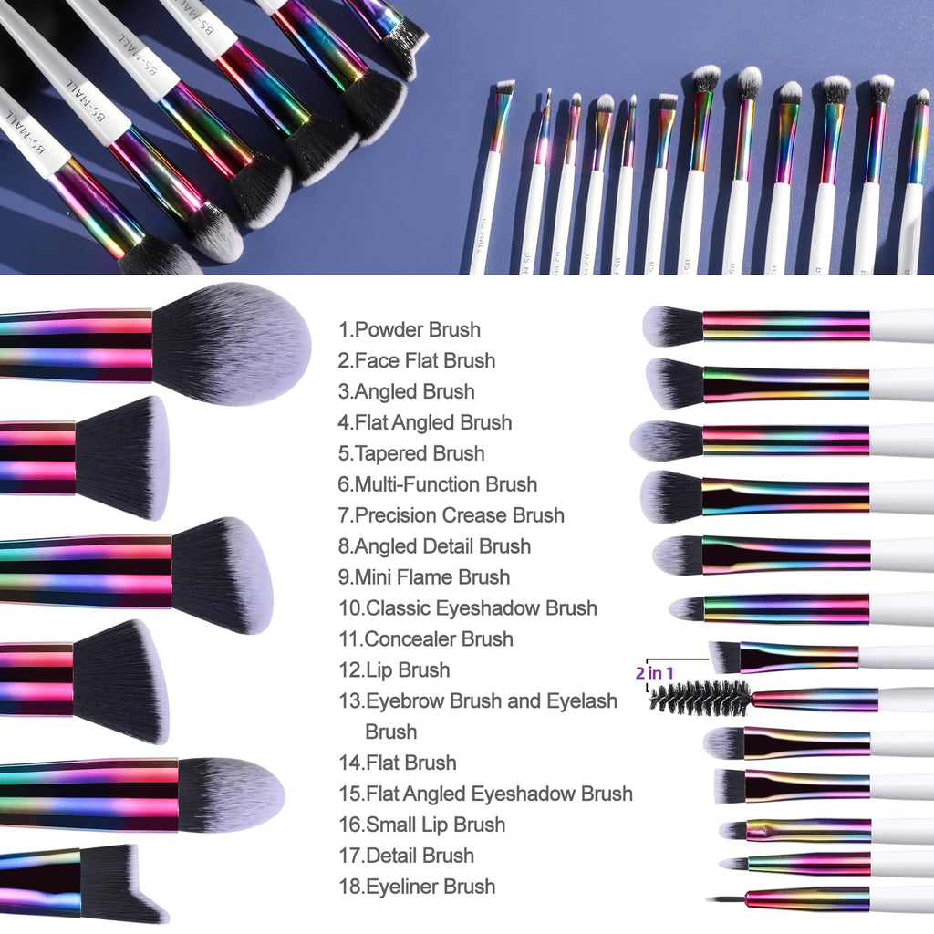 BS-MALL Professional Makeup Brush Set 18 Pcs Premium Synthetic Foundation Powder Concealers Eye Shadows Blush Makeup Brushes with Travel Case (Matte white beige)