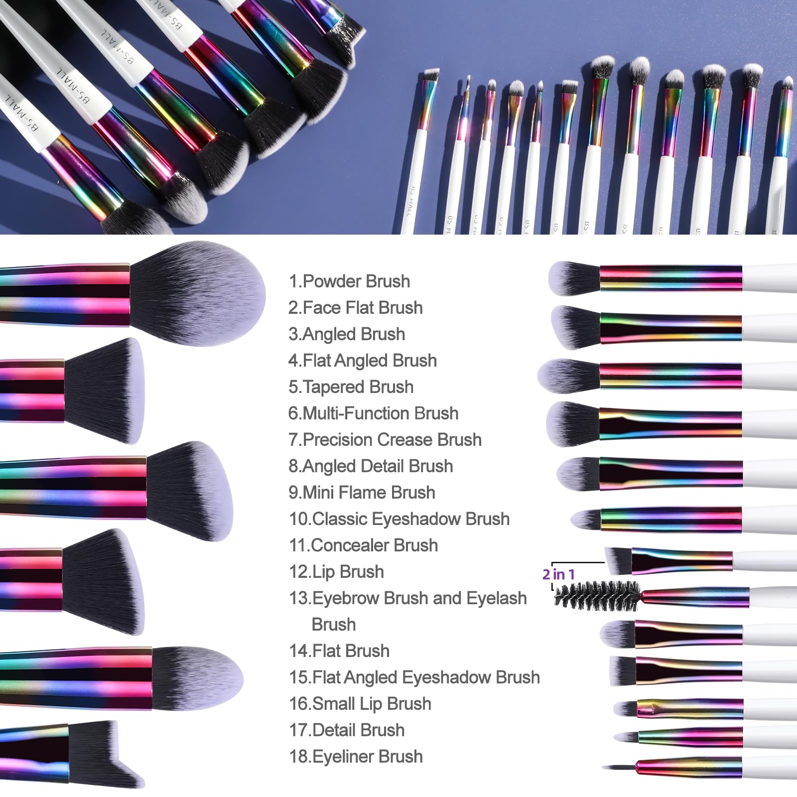 BS-MALL Professional Makeup Brush Set 18 Pcs Premium Synthetic Foundation Powder Concealers Eye Shadows Blush Makeup Brushes with Travel Case (Matte white beige)
