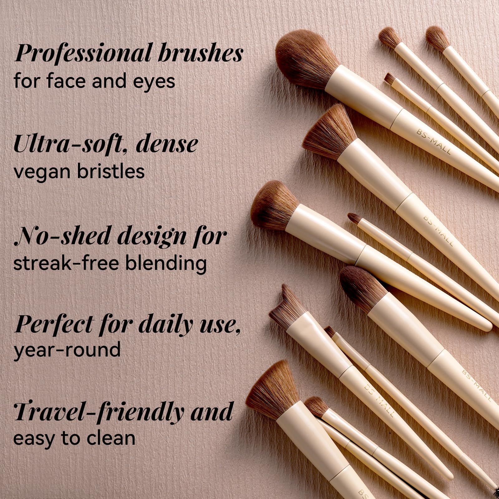 BS-MALL Professional Makeup Brush Set 18 Pcs Premium Synthetic Foundation Powder Concealers Eye Shadows Blush Makeup Brushes with Travel Case (Matte white beige)
