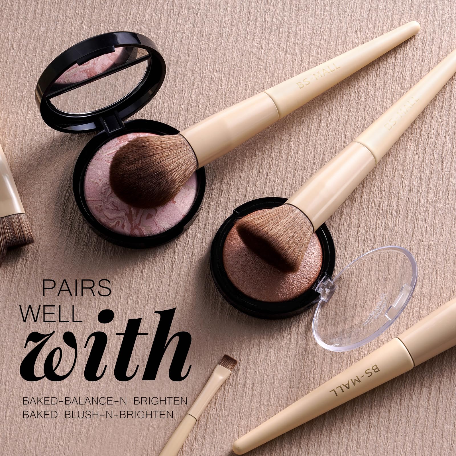 BS-MALL Professional Makeup Brush Set 18 Pcs Premium Synthetic Foundation Powder Concealers Eye Shadows Blush Makeup Brushes with Travel Case (Matte white beige)